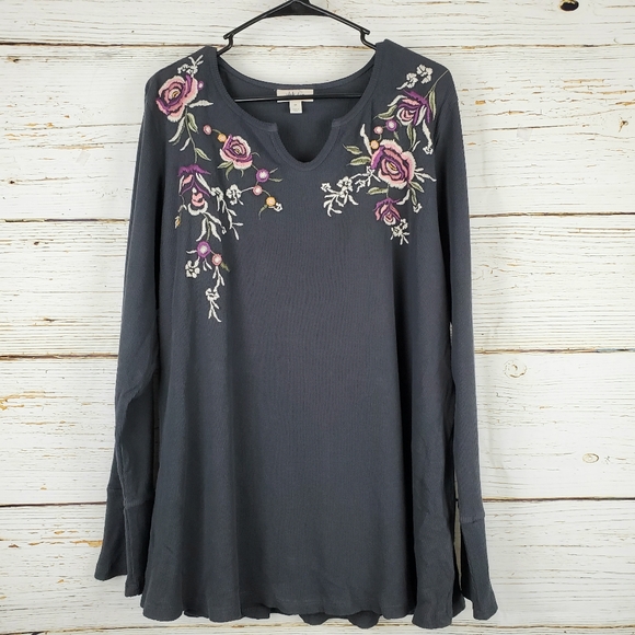 Style & Co. Tops - NWT Style & Co Floral Embroidered Waffle Knit Top